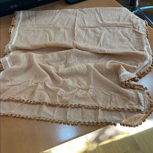 Lightweight Peach and White Pom-Pom Scarf Wrap
